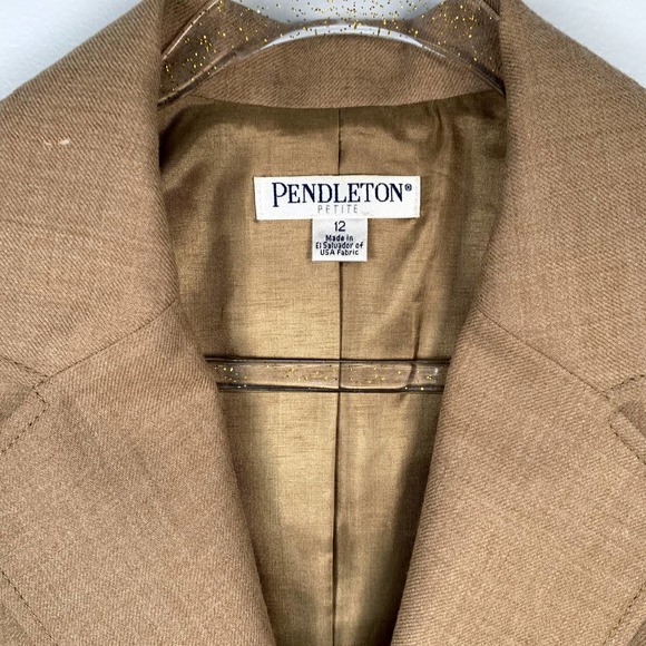 Pendleton Women's Virgin 100% Wool Collar Camel/Tan Color Blazer 12 - Picture 2 of 8